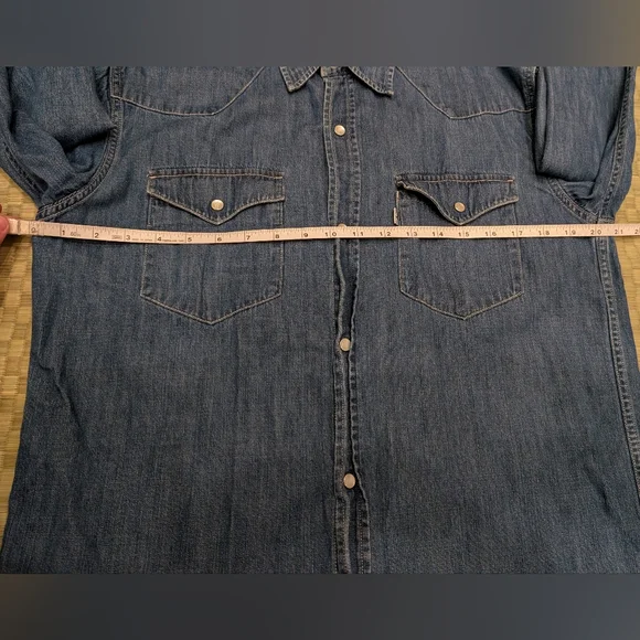 Edwin Pearl Snap Button Western Shirt Blue Relaxed Fit Men's Size Large - Picture 7 of 8